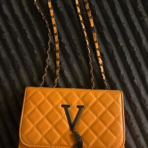 Orange Quilted Chain Shoulder Bag